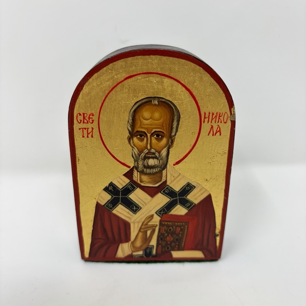 Teodora Djordjevic Saint Nicholas Serbian Orthodox Icon Tempera Gold Wood